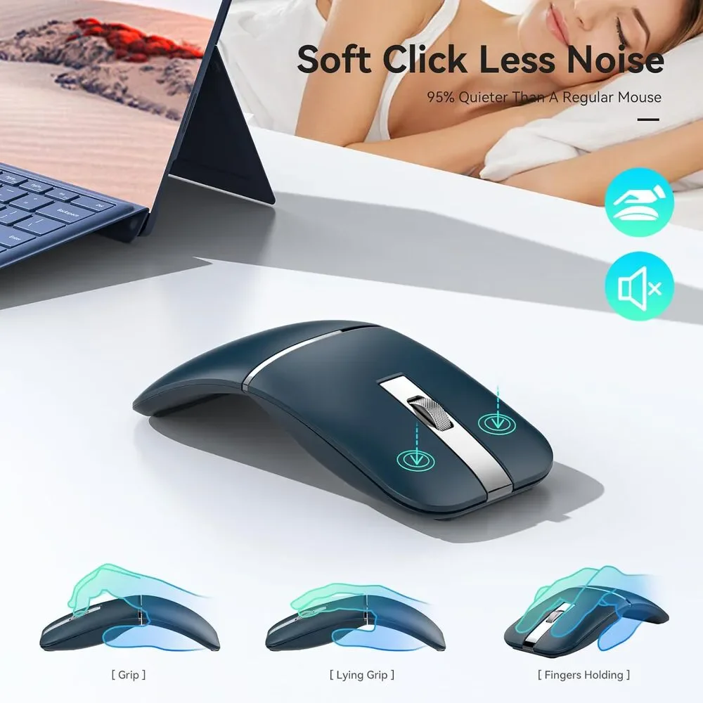 Bluetooth Wireless Arc Travel Mouse Pro – Bendable Rotating, Rechargeable Blue